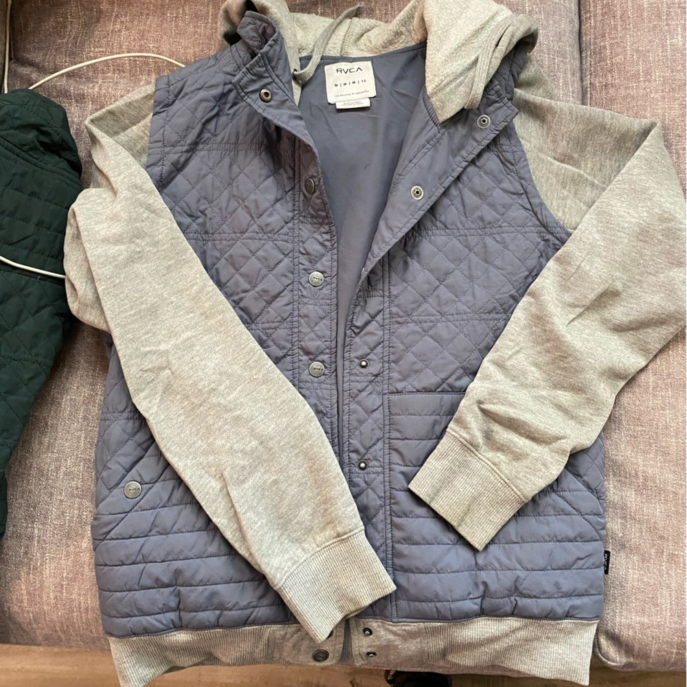 RVCA Womens button snap hoodie size M blue/grey
